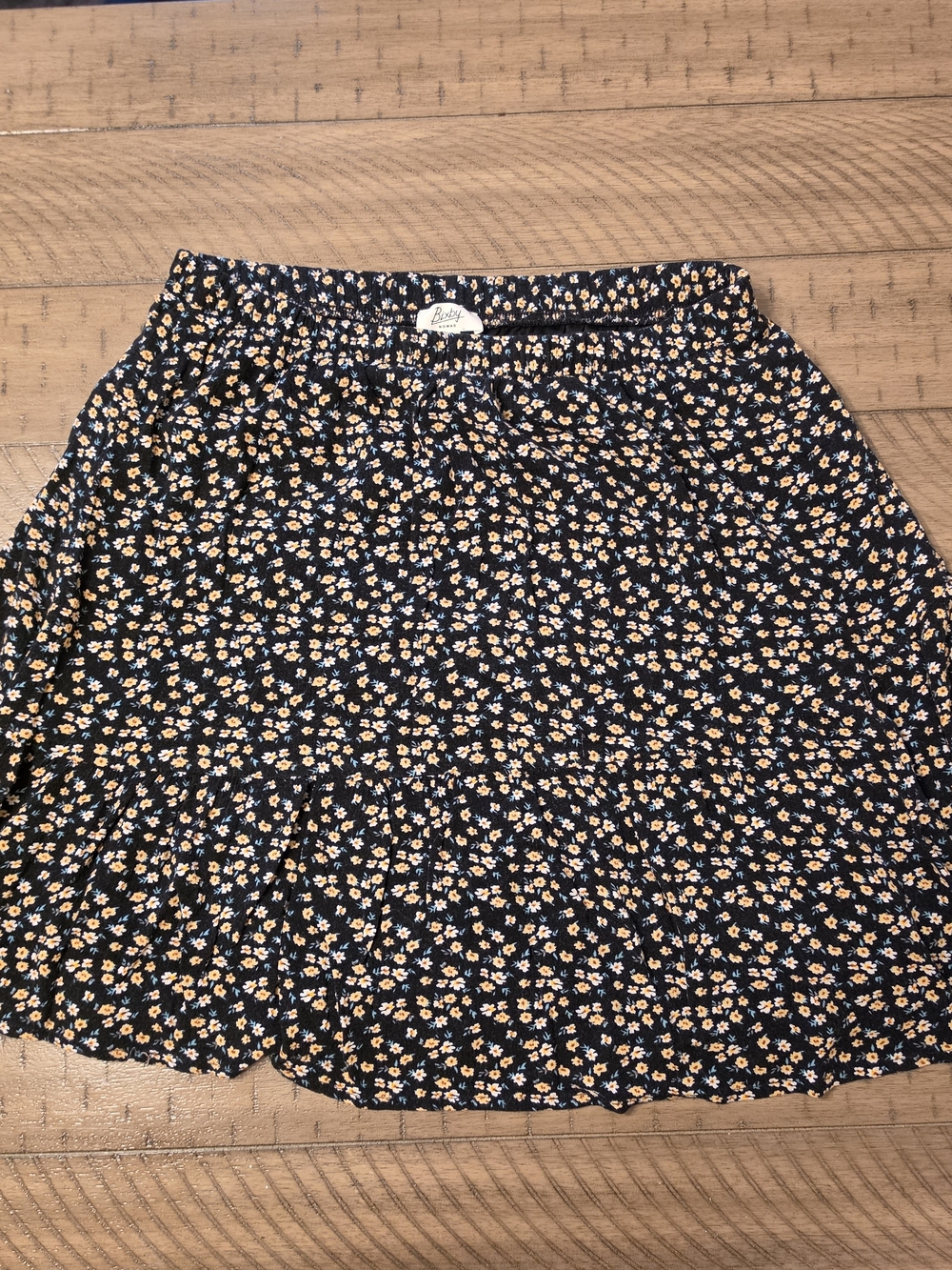 Bixby Girls Black Floral Skirt with Yellow & Blue Ditsy Print